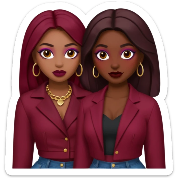 Boujy baddie best friends, trendy heavy makeup, burgundy clothes sticker