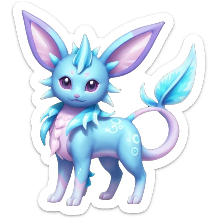 Shiny Sparkly Bioluminescent Glowing Espeon-Lumineon-Vaporeon-Amaura-Dragonair-Sylveon-Fakémon-hybrid-creature (full body)  sticker