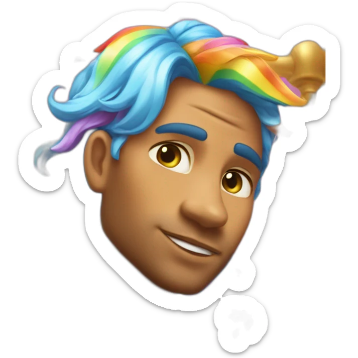 posh-muscle-boy-with-pearl-necklace-and-rainbow-unicorn-hair-in-golden-bathtub sticker