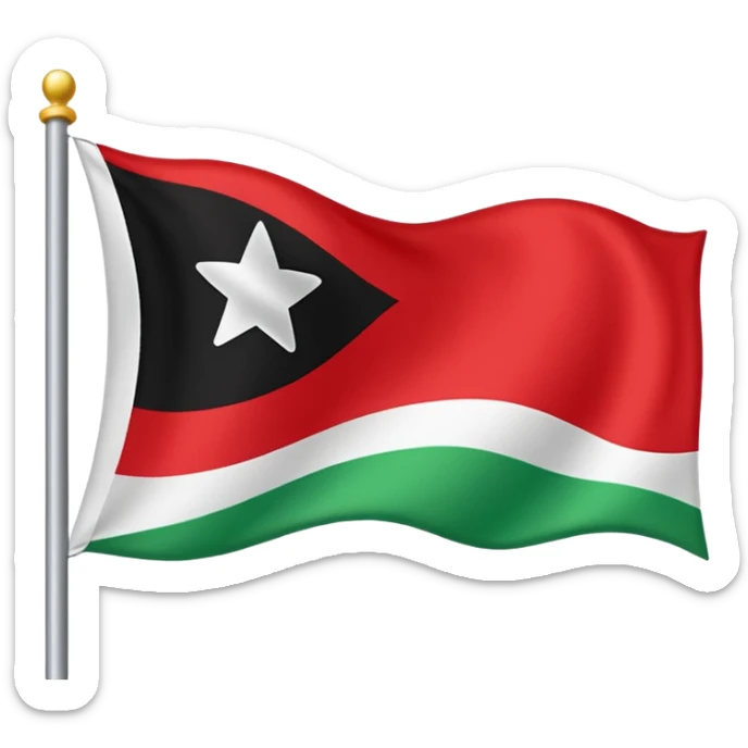 A horizontal tricolour flag of red, white, and black; charged with two green stars at the centre. sticker