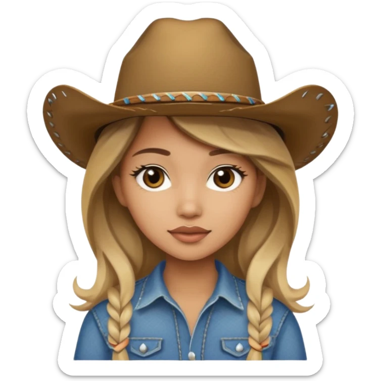 Brown haired girl with a blonde balayage wearing a cowboy hat and she is lightskin sticker