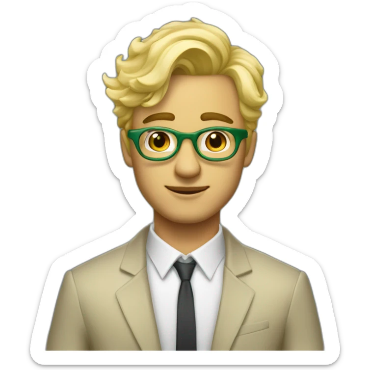Joli homme blond aux cheveux court et boucles avec des yeux verts et des lunettes sticker