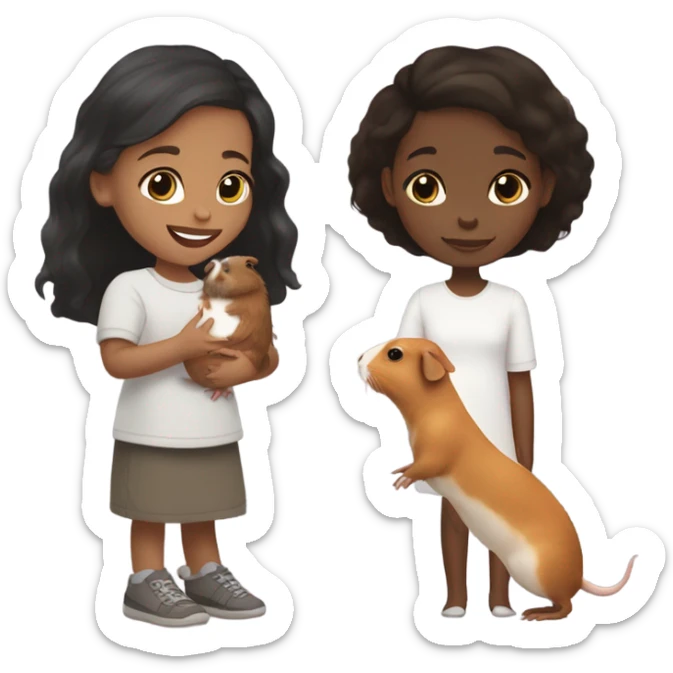 Black Little girl with lighter skin and dark brown hair Feeding a Guinea pig sticker