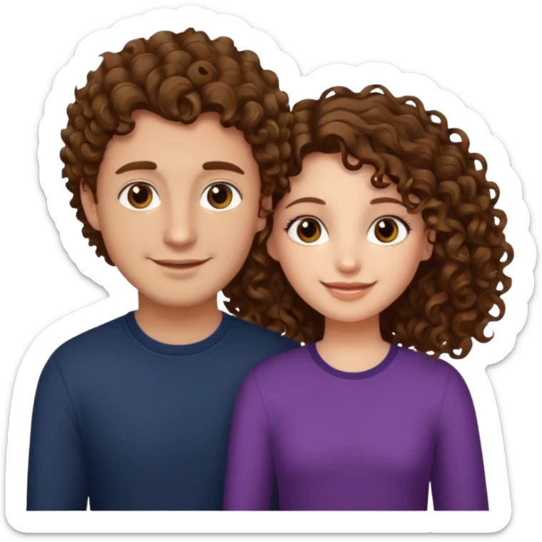 Açık kumral saçlı ela gözlü beyaz tenli erkek ve saçları koyu kahverengi ,kıvırcık saçlı kız yan yana gülümsüyor sticker