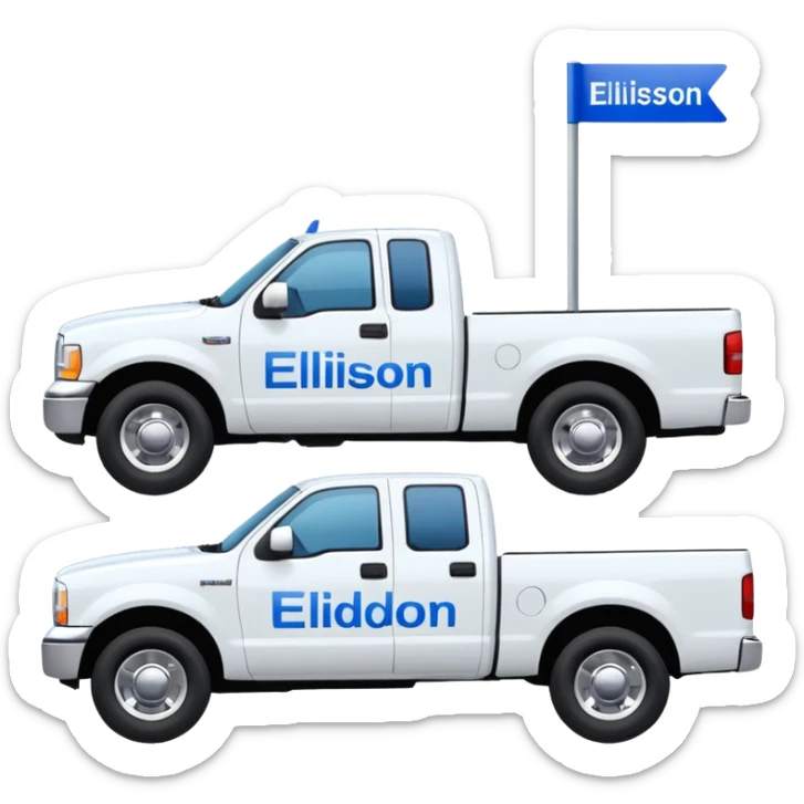 SINGLE WHITE PICKUP TRUCK SIDE VIEW "EllisDon" WRITTEN ON SIDE OF TRUCK BLUE LETTERS sticker