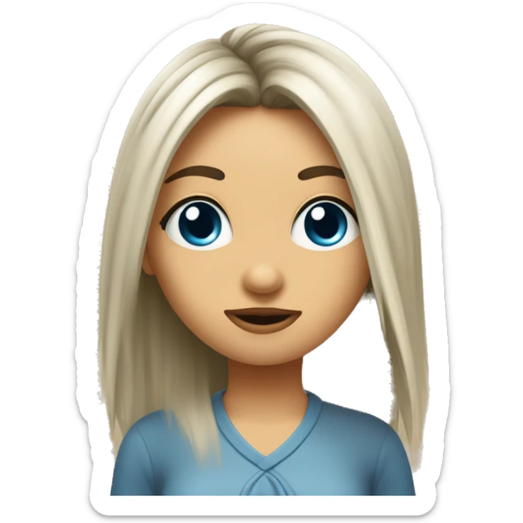 Una ragazza coi capelli castani lunghi fini alle spalle e la frangia corta con piercing al naso, occhi azzurri  sticker