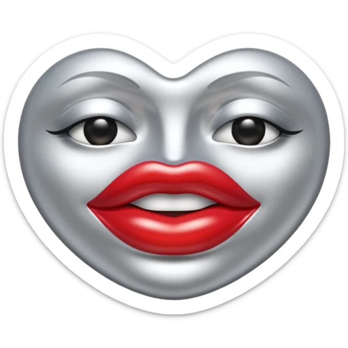 A seductive pair of slightly parted lips emoji made of liquid silver chrome, smooth glossy metallic surface, soft sensual curves, subtle reflections, luxury sexy aesthetic, minimal iOS emoji style, centered composition, clean white background, soft studio lighting, no text sticker
