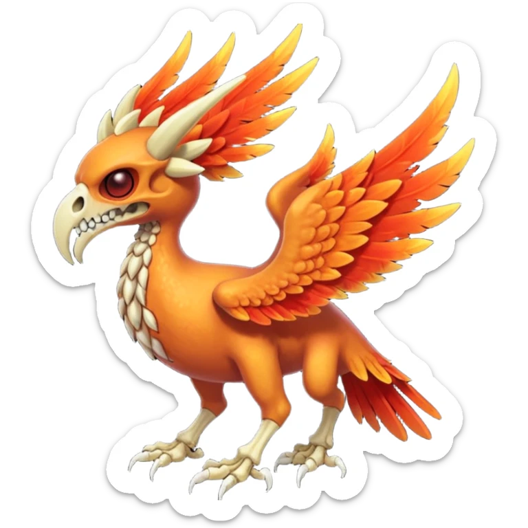 Skeletal skull-faced feathery fiery winged horned Amaura-Aurorus-Pokémon-Fakémon-hybrid-fusion-creature, full body sticker