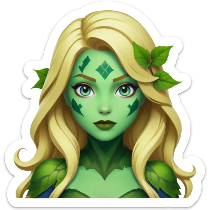 poison ivy fortnite skin with blue eyes. With green lips and blonde hair sticker