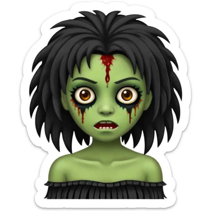Faça uma menina de cabelo liso preto com franja zumbi cabelo longo 🧟‍♀️ faça ela assim sticker