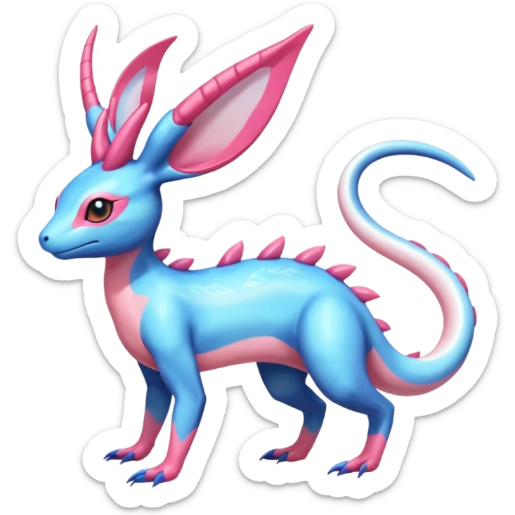 Shiny Horned Helioptile-Salandit-Sylveon-AmauraFakémon-hybrid-creature (full body)  sticker