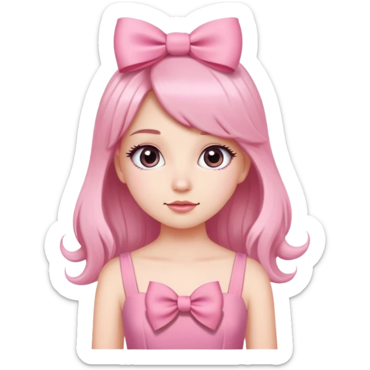 Cute girly girl character with pink dress, long eyelashes, and hair bow sticker