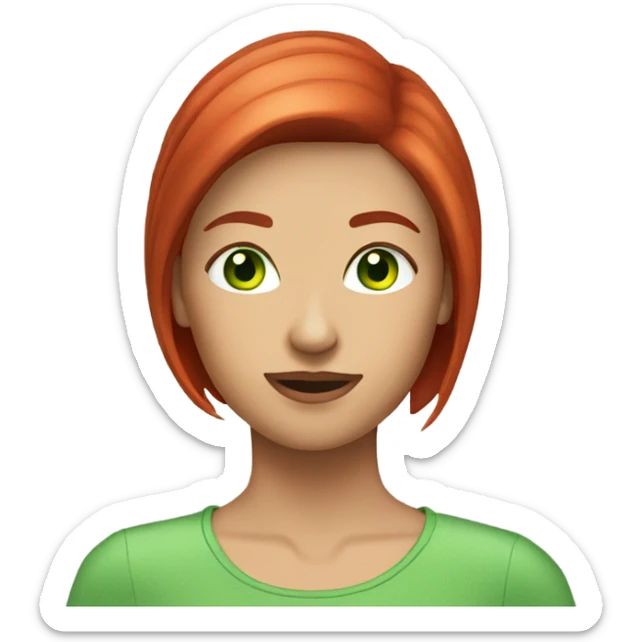 red straight haired woman face with green eyes short hair morning greeting sticker