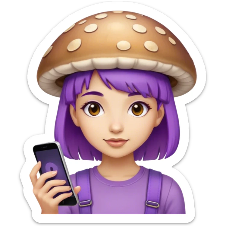 Girl Mushroom with purple hair selling phones  sticker