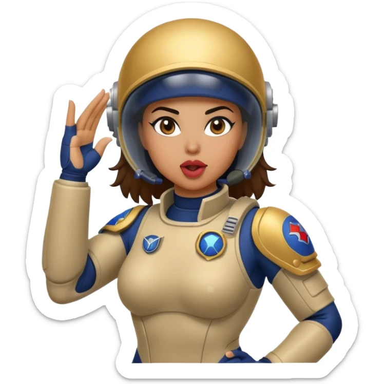 woman space marine in bodysuit salutes tongue out sticker