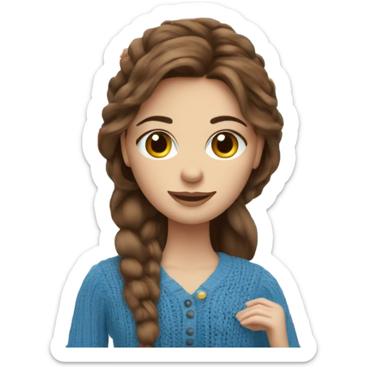beautiful finnish brown hair woman with blue eyes knitting floral  sticker