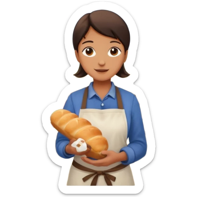 Shopper with small bread loaf,Farmers’ Market, background bakery shop, market. sticker