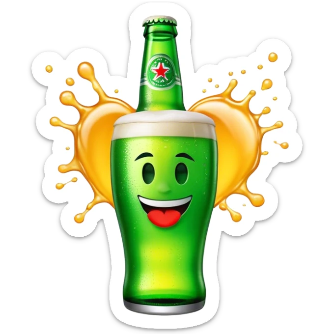 Cinematic Realistic Heineken Pop Culture Emoji, showcasing an iconic beer moment rendered with crisp textures and vibrant, energetic lighting. sticker