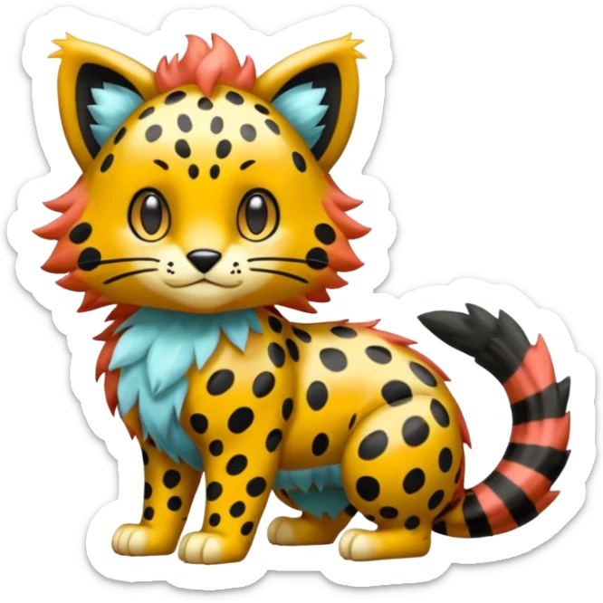 Glossy Sparkly Gembound Crystal-covered Spotty Stripy Hairy Floofy-Poofy Liepard-Linoone-Litten-Pokémon-fusion-creature (full body) sticker