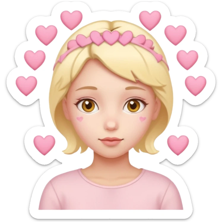 A girl with hearts around her head in soft pink, beige and yellow pastel colors sticker