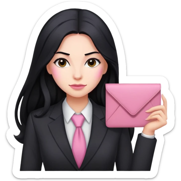 Business chlothes pink woman caucasian long black hair girl sticker