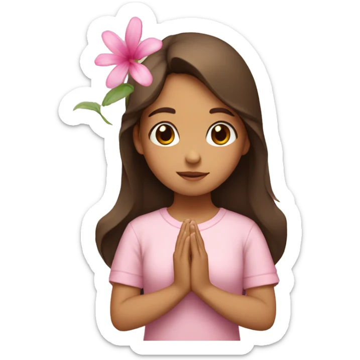 hispanic with brown hair praying girl with pink flora  sticker