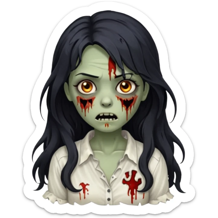 garota zumbi com cabelo preto ondulado longo blusa branca sticker