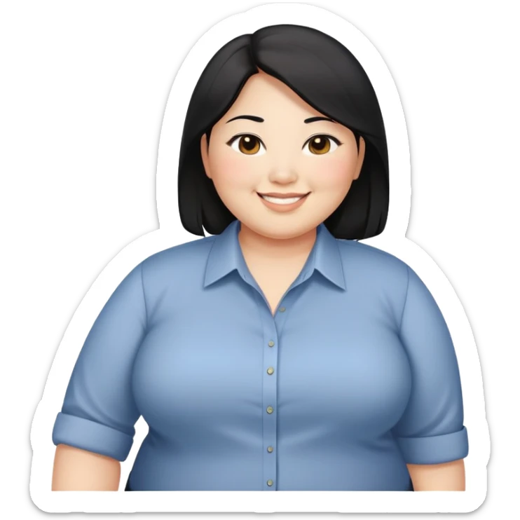 obesity Asian woman with shoulder length black hair smiling business casual shirt sticker