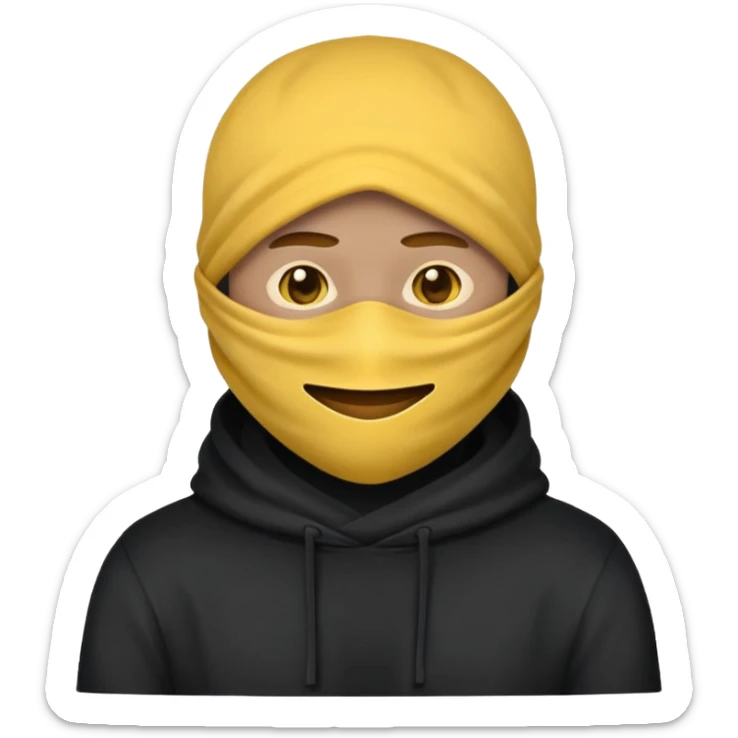 masked yellow emoji covering head and face / rap style like yeat kinda cloth covering head and face. rap style and minimalistic and mysterious sticker
