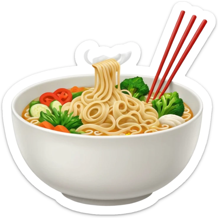 Draw a hot bowl of noodles with chopsticks & steam rising. sticker