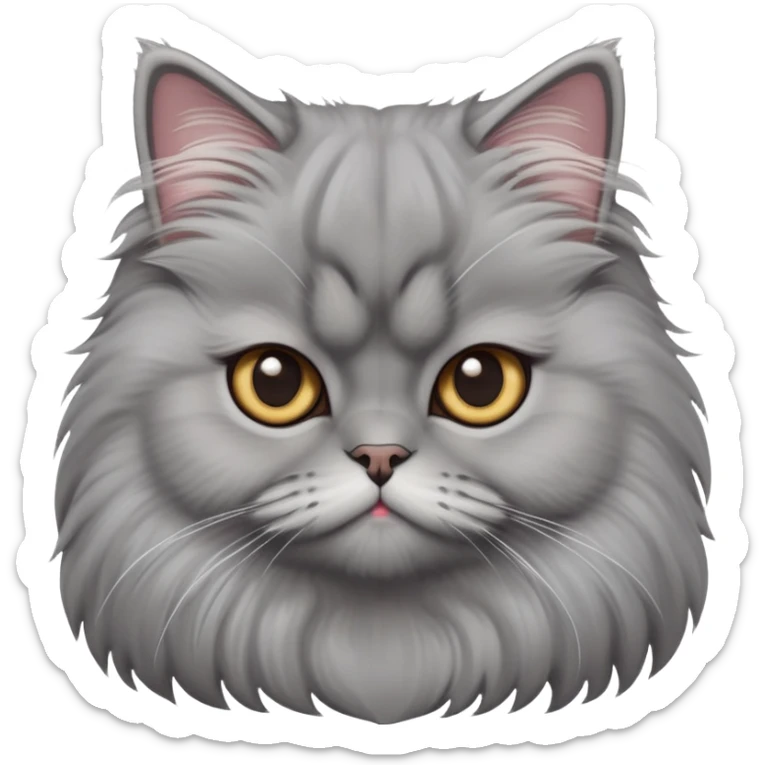 cinematic-adorable-big-eyed-fluffy-grey-persian-cat-portrait-emoji,-head-tilted-playfully-with-a-sweet-expression,-fluffy-grey-fur,-simplified-yet-irresistibly-cute-features-with-large,-expr sticker