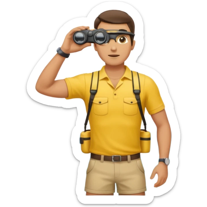 Male lifeguard – yellow shirt, binoculars in hand, scanning the sea, full body sticker