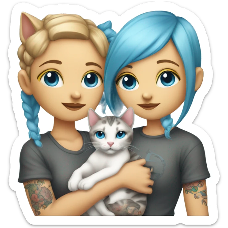 2 cats in the hands of a light blue-eyed girl with tattoos sticker