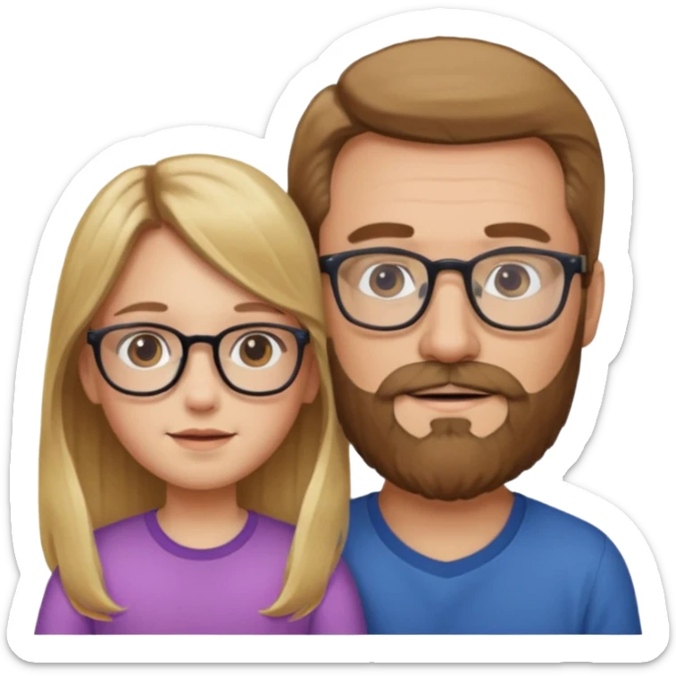 je voudrai un emoji d'un papa chatain avec une barbe chatain et de sa fille aux cheveux longs et blonds avec des lunettes sticker