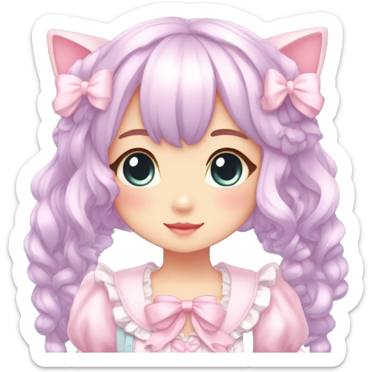 Shiny Blushing Cute Romantic Kawaii Beautiful Pastel Lolita Anime Catgirl Trending Style Cottagecore Pastelcore  full body sticker