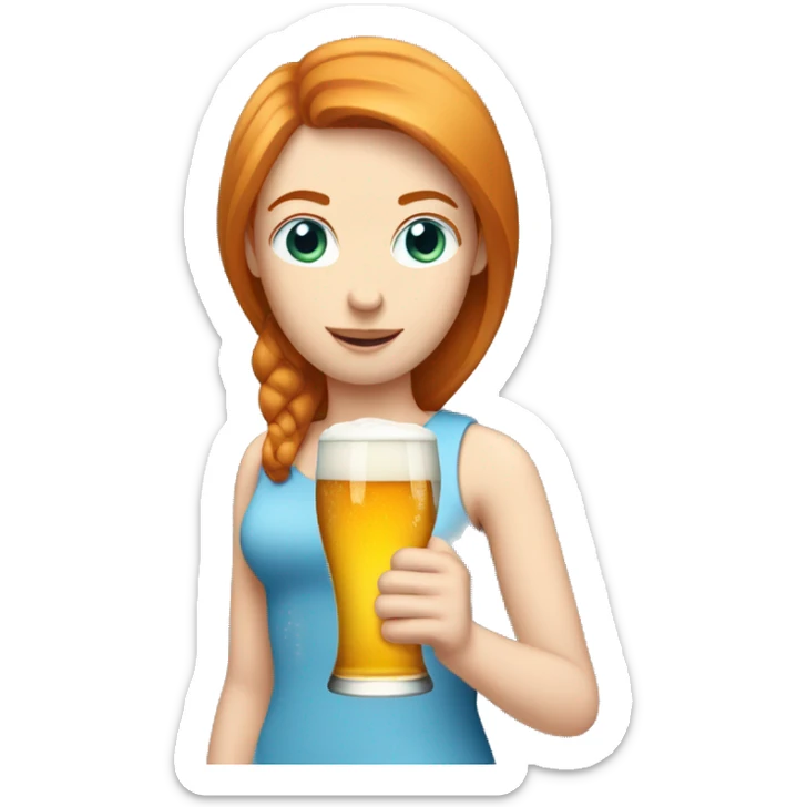 ginger straight hair and blue eyes woman with a beer on the hand sticker