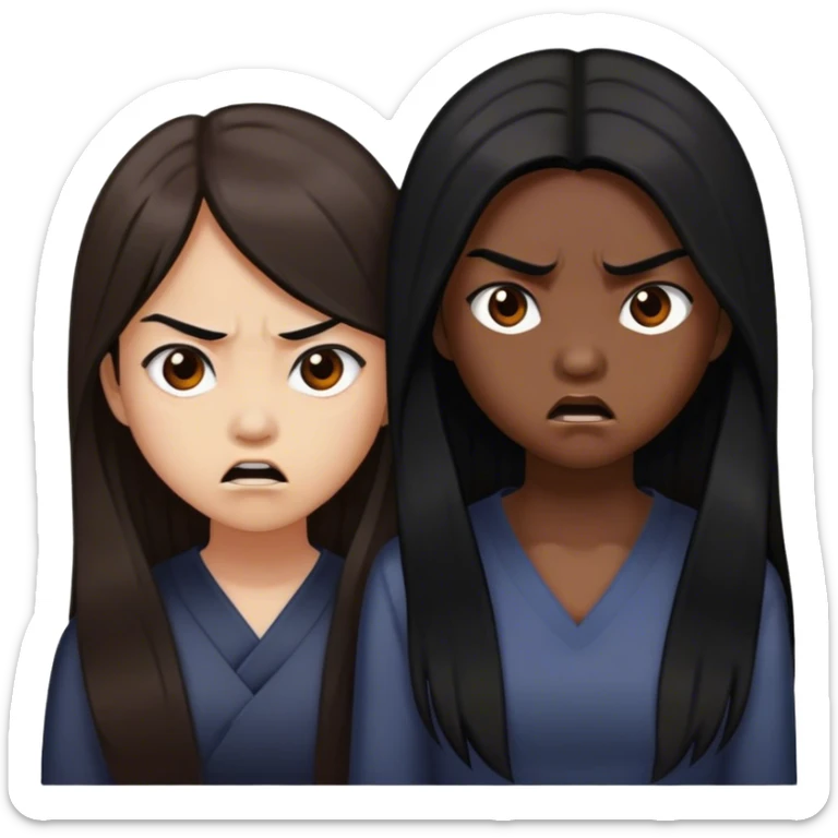 two asian girls angry with long brown hair and long black hair sticker