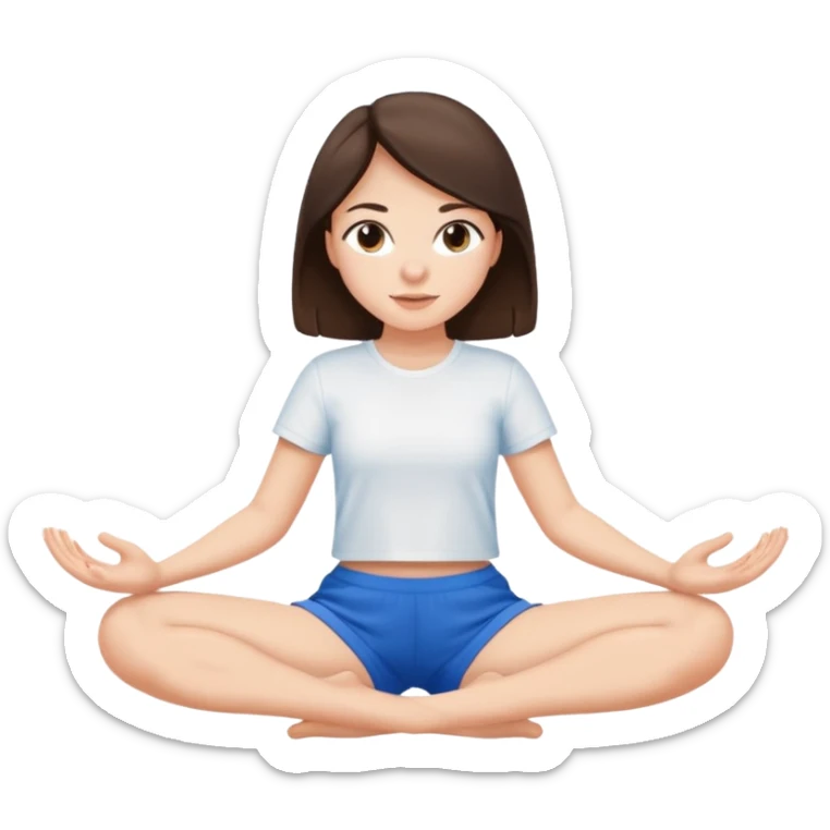brunette girl in blue shorts and a white t-shirt sits on the splits sticker