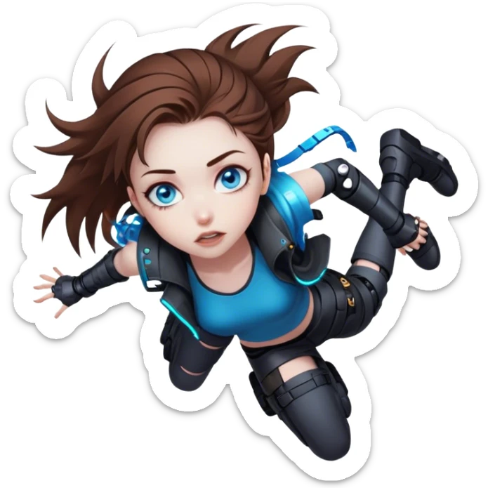 Neon cyberpunk style 
girl with brown hair and blue eyes 
falls sticker