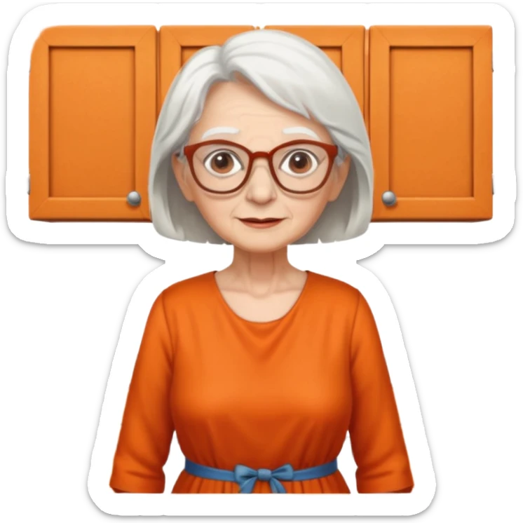 OLD LADY IN KITCHEN OUTFIT ORANGE DRESS, GLASSES. WHITE HAIR  sticker