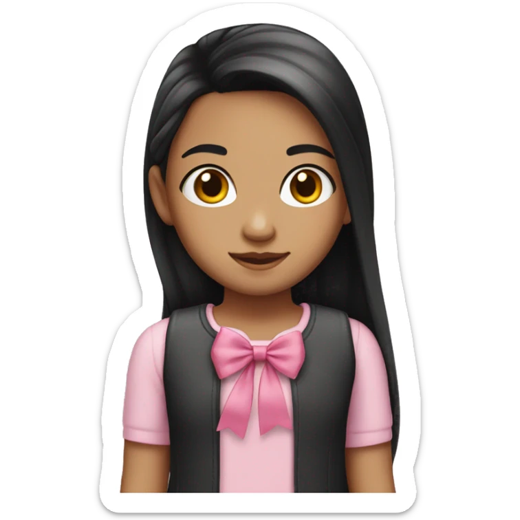 Young girl with long black hair and medium light skin and pink hair bow sticker