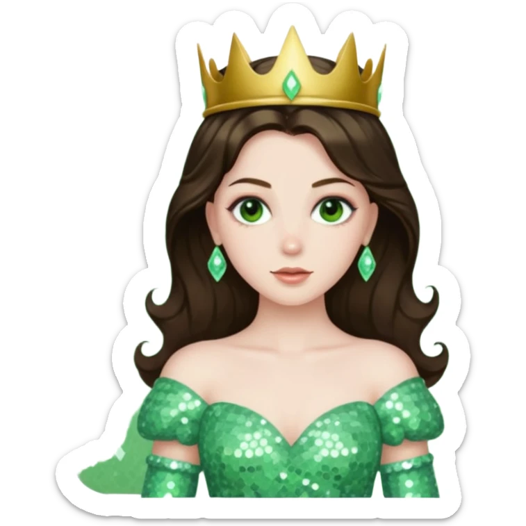Princess Ozma from Oz with long brunette hair, pale green sequin outfit sticker