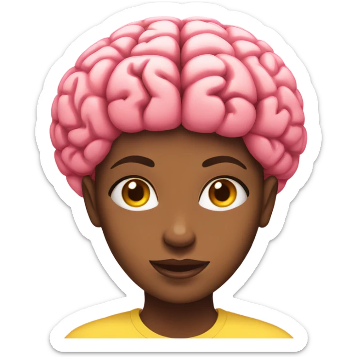 black woman wearing yellow shirt. with a huge pink brain.  sticker