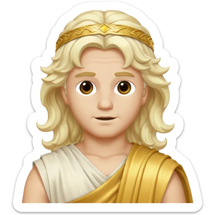 Apollo from The Olympians with long platinum blonde wavy hair, gold toga  sticker