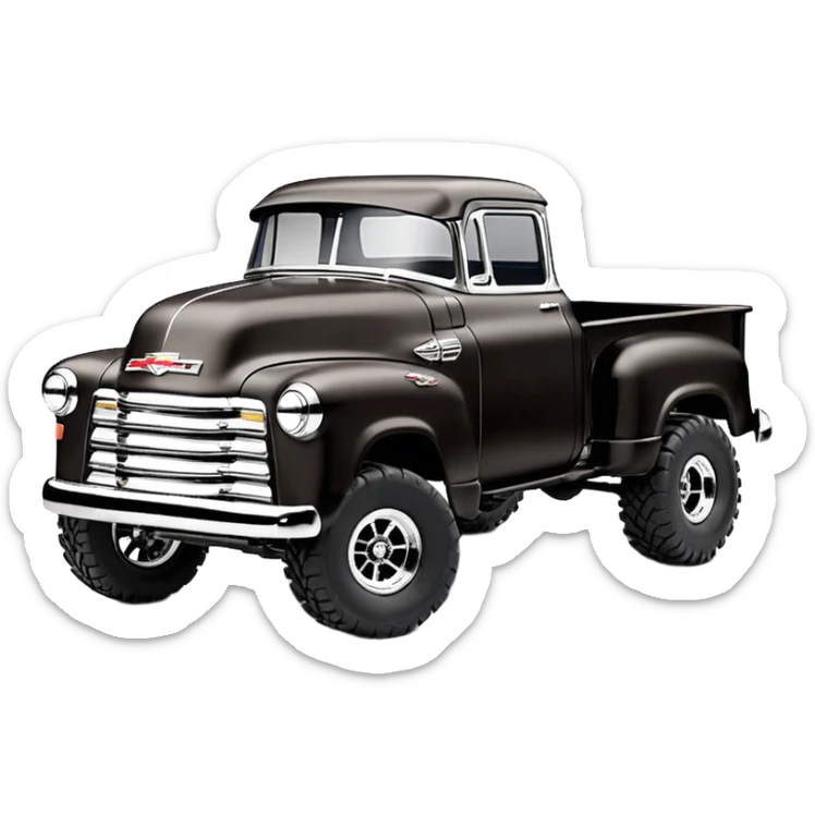 1:10 off-road lcg smoking rusting Arrma Traxxas Basher Wednesday Adam’s 1954 blackened tarnished hotrod utility streamlined anime Chevrolet extended cab rc pickup (extra wide low-profile pin tires chrome wheels with fenders) sticker