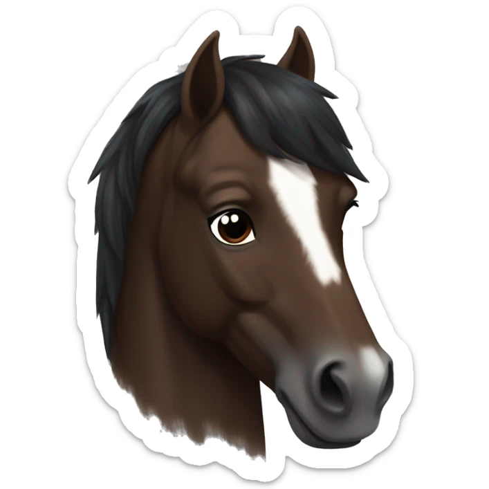 Dark brown horse with dark brown mane and small white marking on top of head sticker