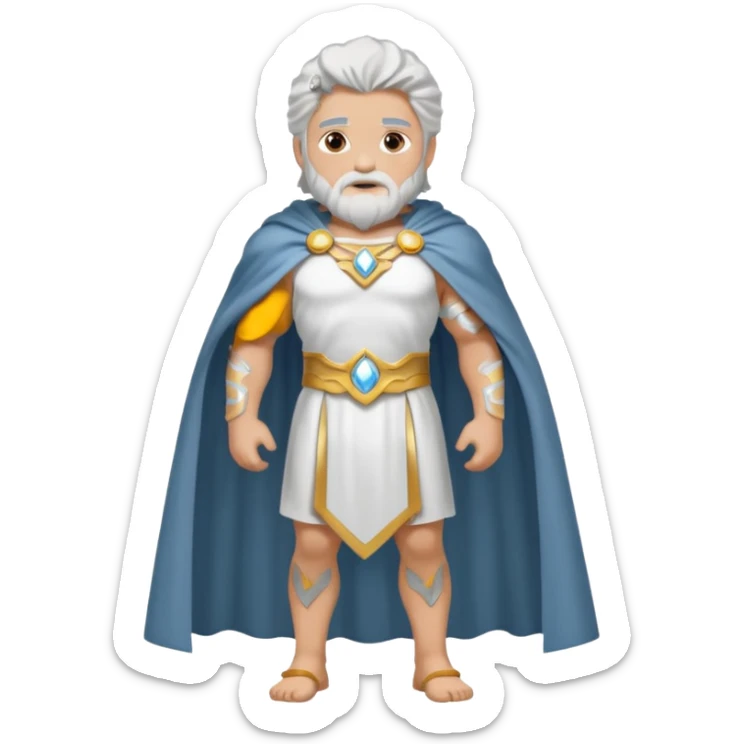 fullbody silverhair shirtless god ZEUS, white cloth over shoulder and cape, standing still sticker