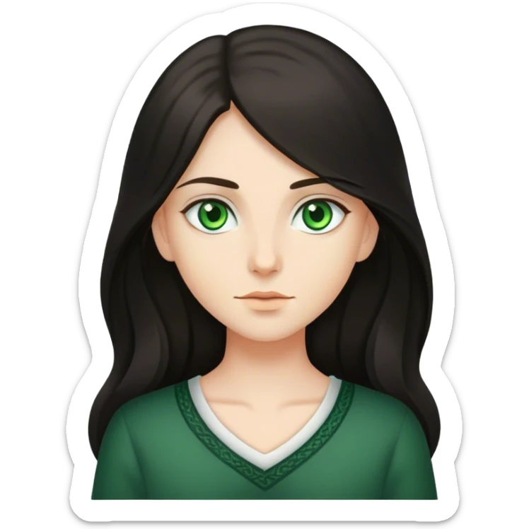 Long dark hair green eyes  sticker