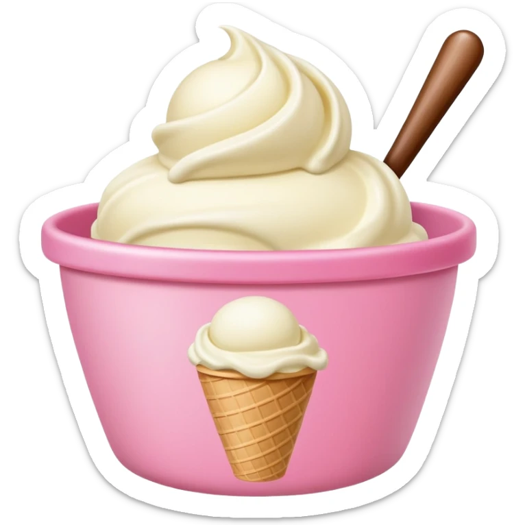 ultra realistic single scoop of vanilla bean ice cream in pink cup sticker