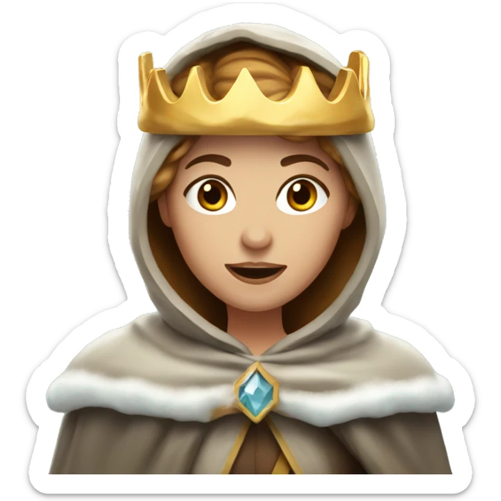 a running woman with golden brown hair, wearing an Icicle Crown and a Winter Cloak sticker
